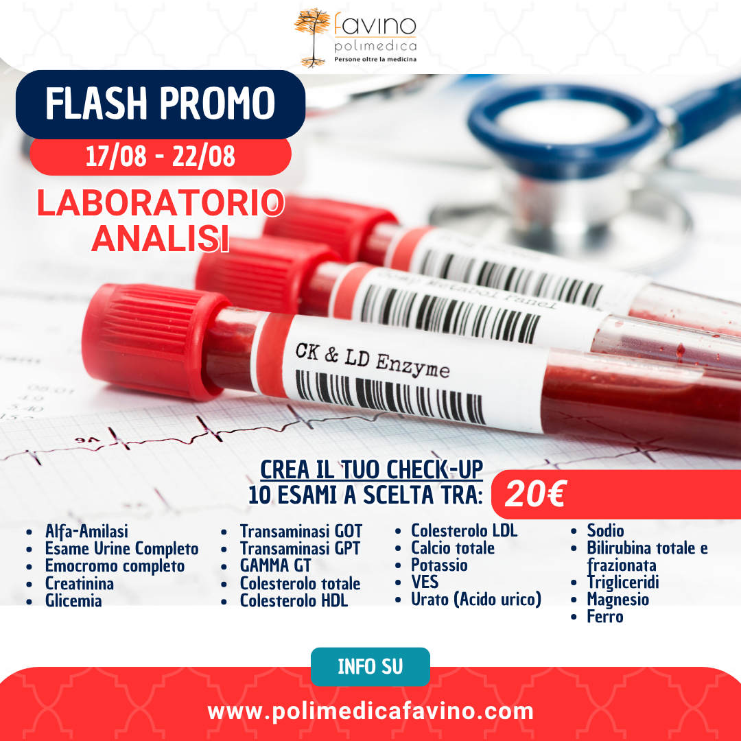 Flash Promo laboratorio analisi Polimedica Favino dal 17 al 22 agosto: 10 esami a scelta a 20 euro