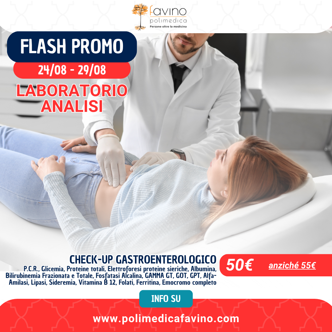 Flash Promo check-up gastroenterologico Polimedica Favino dal 24 agosto al 29 agosto a 50 euro