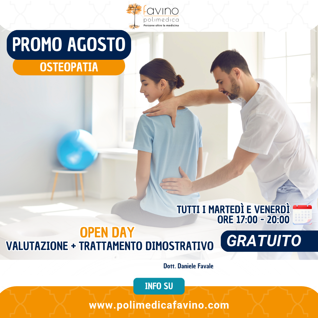 Promo agosto osteopatia Polimedica Favino: Open Day gratuito con il Dott. Daniele Favale