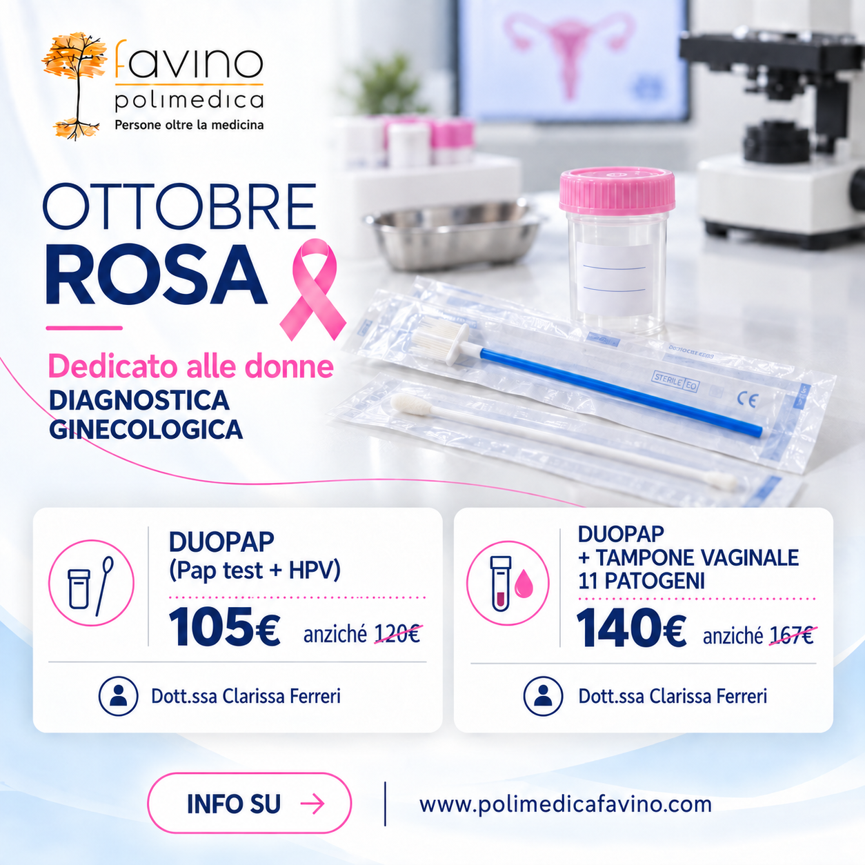 Ottobre Rosa 2026: promozione diagnostica ginecologica