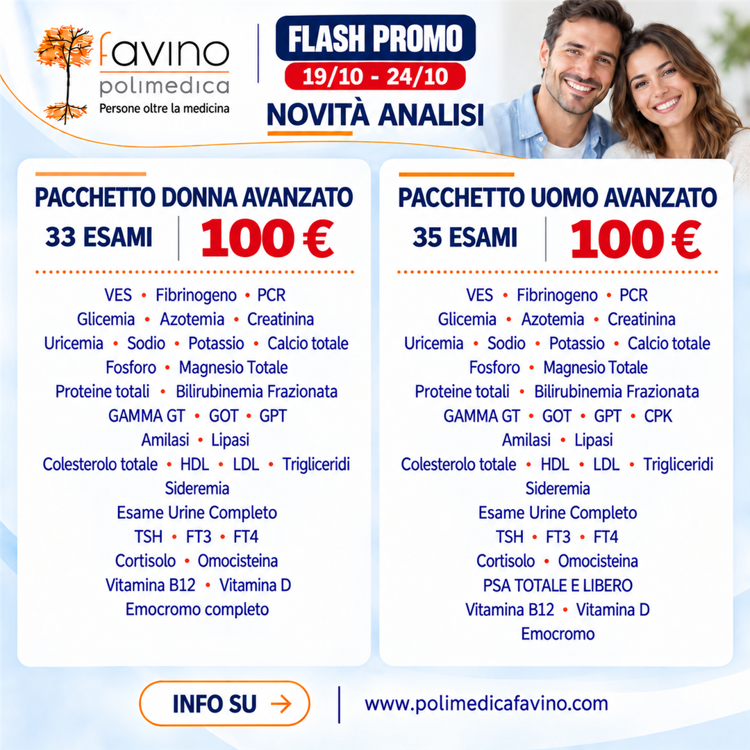 Flash Promo Novità Analisi dal 19 al 24 ottobre 2026: Pacchetto Donna Avanzato e Pacchetto Uomo Avanzato